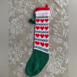 Vintage Knit Hearts Collectible Traditional Christmas Stocking